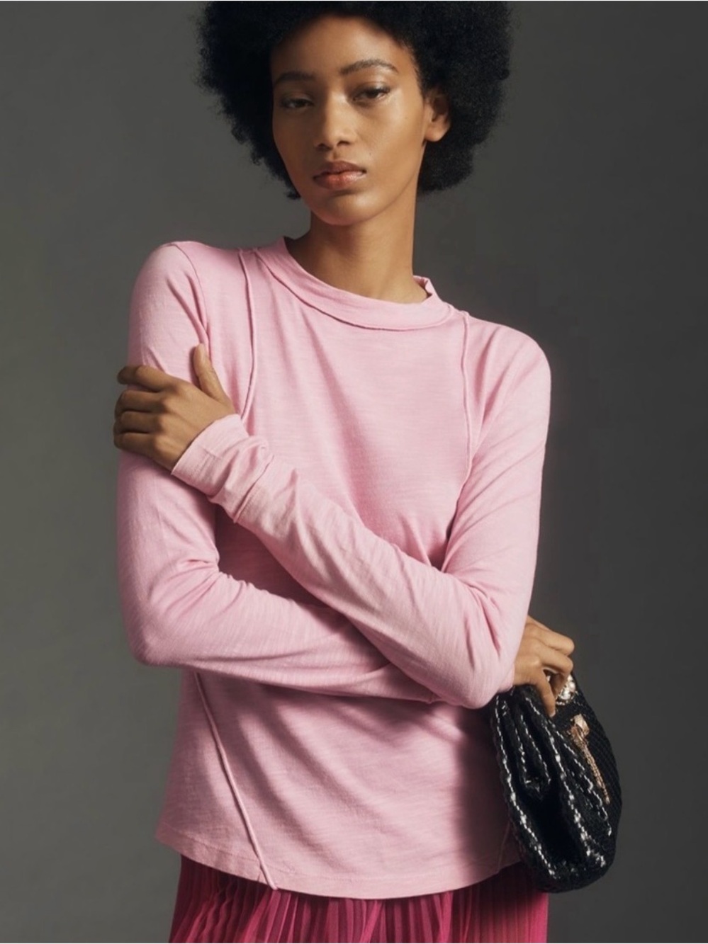 Anthropologie Pilcro Pink Reconstructed Racer Tee Long Sleeve
